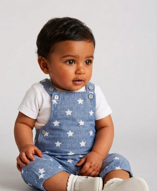 Little Voyager Star-Print Chambray Shortalls – Two-Piece Set