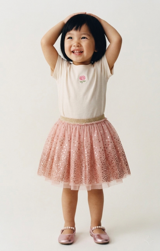 Ombre Foil Printed Peach Mesh Tutu Skirt