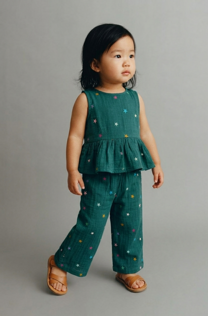 Muslin Star Print Forest Green Co-ord Set