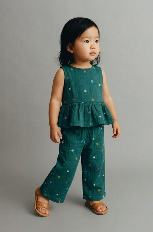 Muslin Star Print Forest Green Co-ord Set