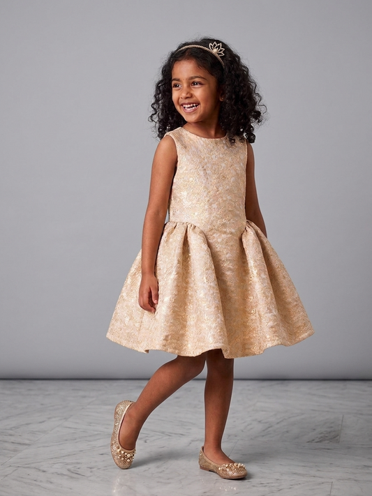 Champagne Gold Floral Jacquard Dress