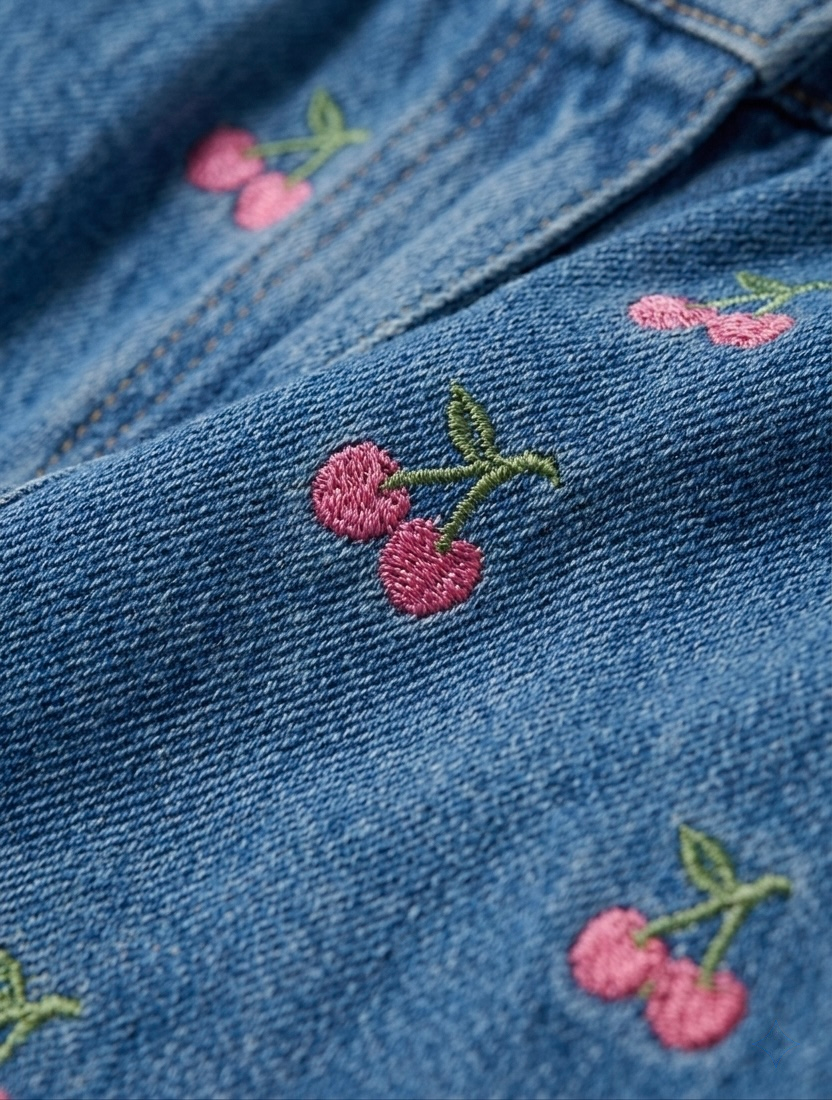Cherry-Embroidered Pull-On Trousers