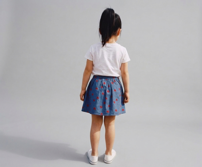 Denim Heart-Print Bow Detail Skirt
