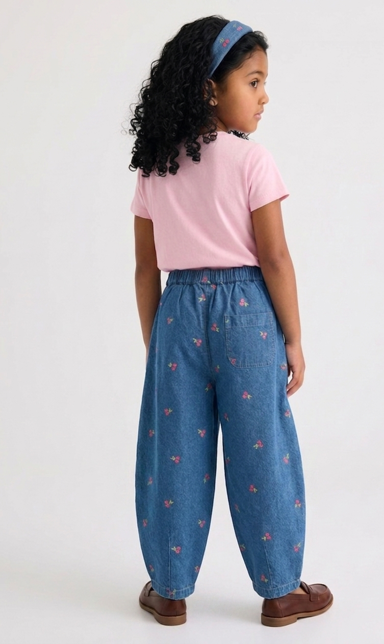 Cherry-Embroidered Pull-On Trousers