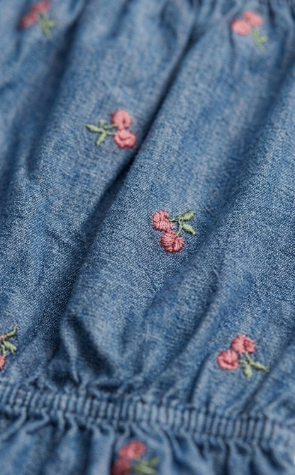 Girls' Premium Embroidered Chambray Skirt – Tiered Denim Ruffle Skirt