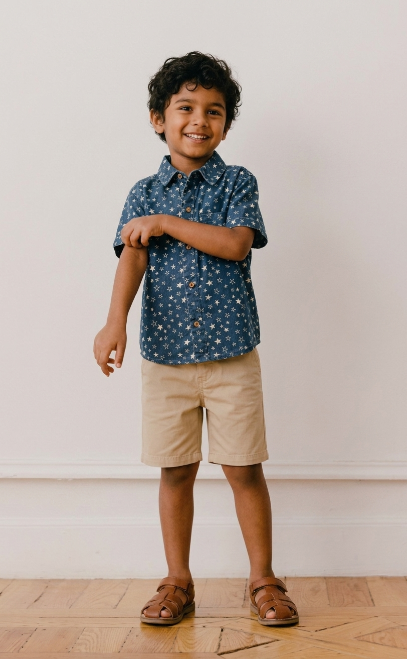Star-Patterned Denim Button-Down Shirt