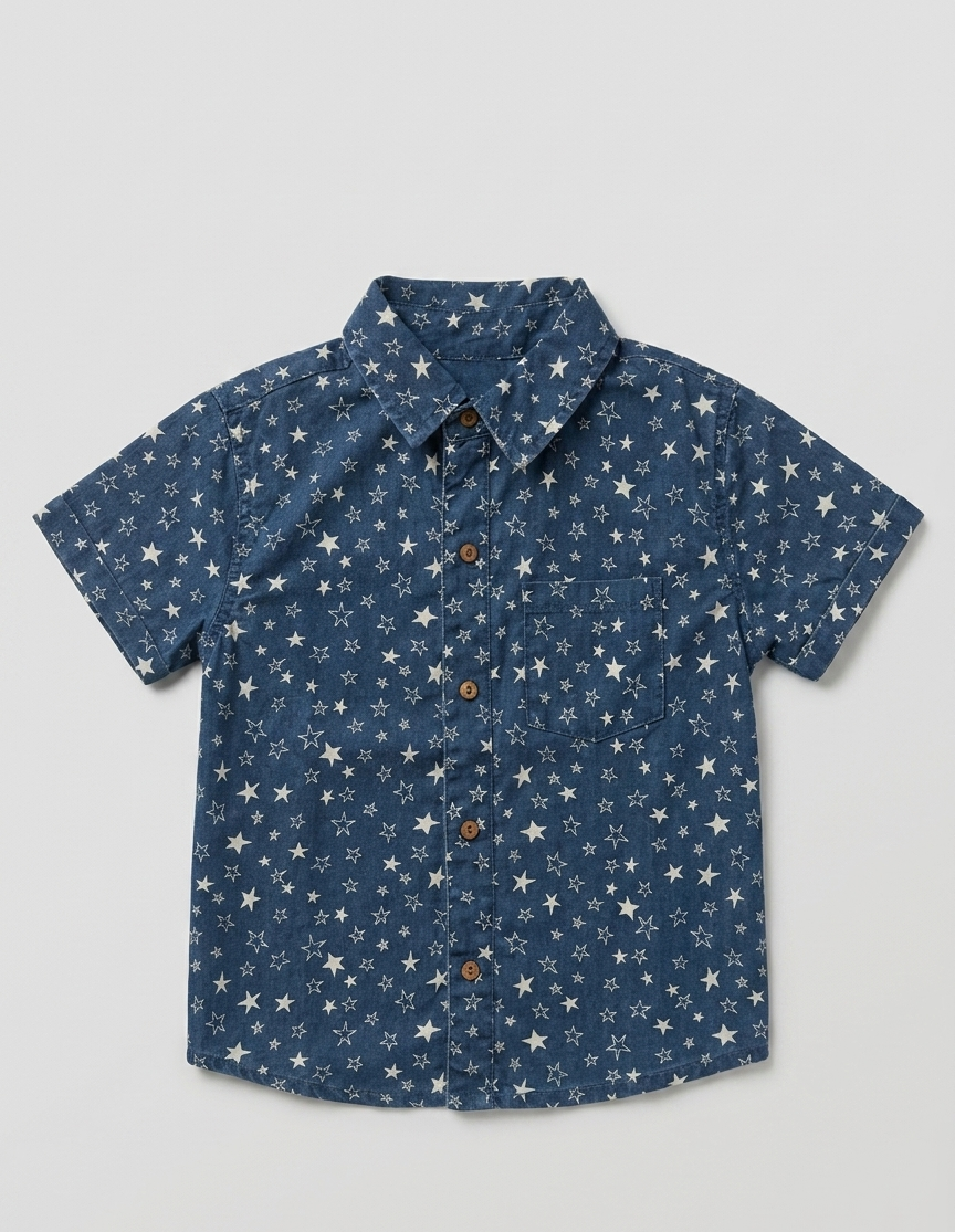 Star-Patterned Denim Button-Down Shirt