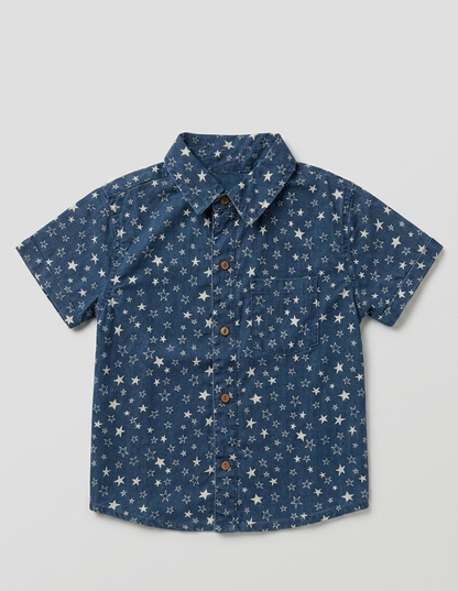 Star-Patterned Denim Button-Down Shirt