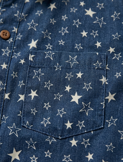 Star-Patterned Denim Button-Down Shirt