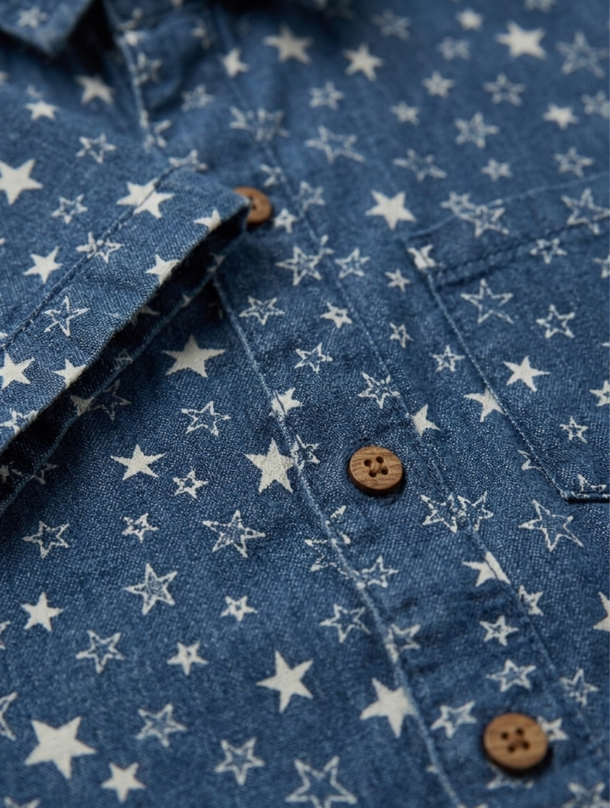 Star-Patterned Denim Button-Down Shirt