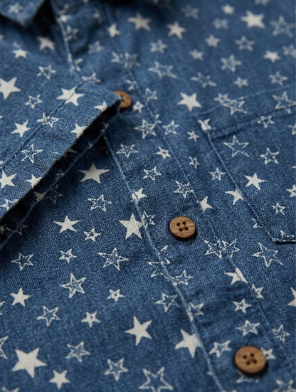 Star-Patterned Denim Button-Down Shirt