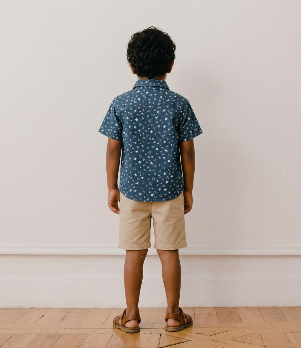 Star-Patterned Denim Button-Down Shirt