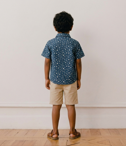 Star-Patterned Denim Button-Down Shirt