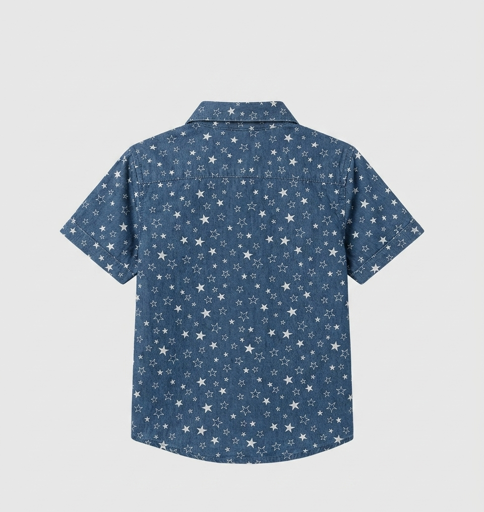 Star-Patterned Denim Button-Down Shirt