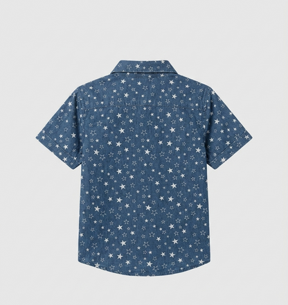 Star-Patterned Denim Button-Down Shirt