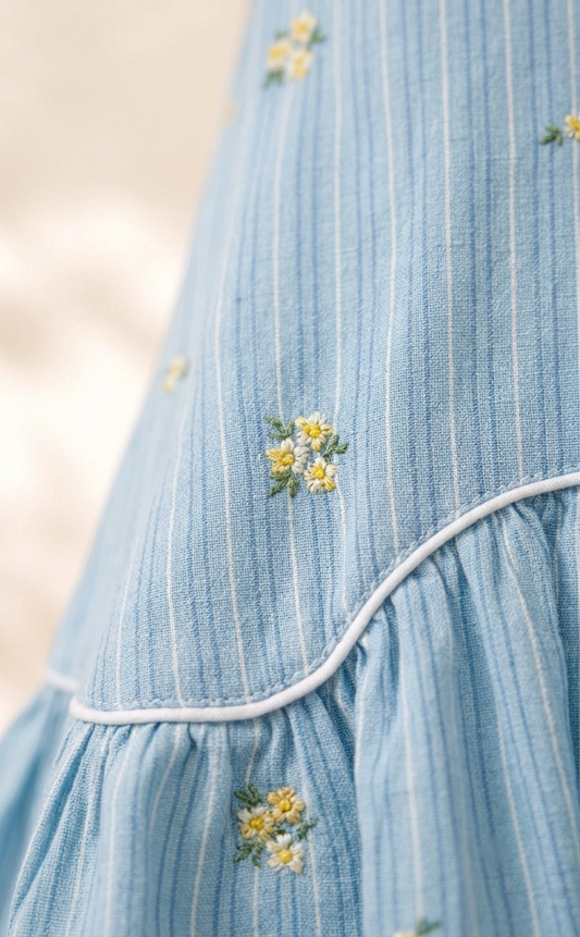 Sky-Blue Striped Peter Pan Cotton Dress