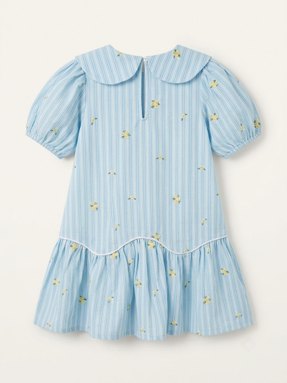 Sky-Blue Striped Peter Pan Cotton Dress