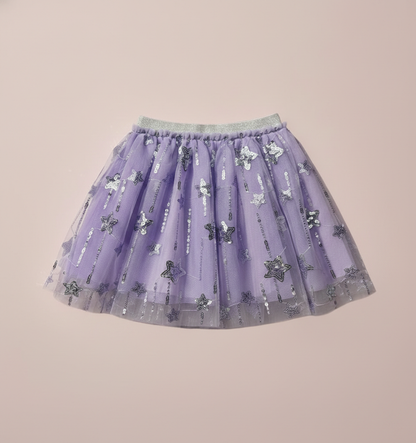 Girls' Premium Violet Tulle Star Tutu – Sequined Celestial Party Skirt with Silver Shimmer Waistband - Serromi