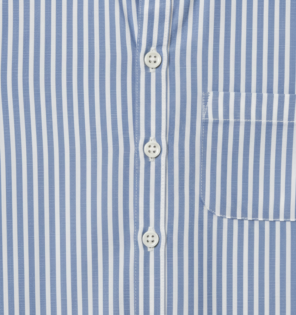 Boys' Premium Blue & White Striped Mandarin Collar Shirt – Luxury Breathable Cotton Oxford with Chest Pocket - Serromi