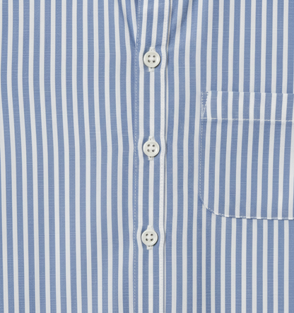 Boys' Premium Blue & White Striped Mandarin Collar Shirt – Luxury Breathable Cotton Oxford with Chest Pocket - Serromi