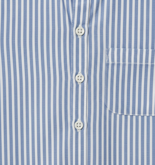 Boys' Premium Blue & White Striped Mandarin Collar Shirt – Luxury Breathable Cotton Oxford with Chest Pocket - Serromi