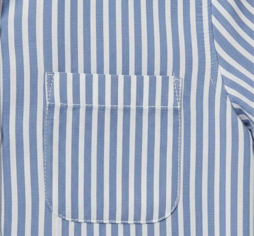 Boys' Premium Blue & White Striped Mandarin Collar Shirt – Luxury Breathable Cotton Oxford with Chest Pocket