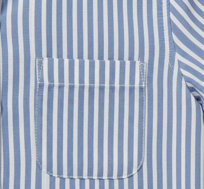 Boys' Premium Blue & White Striped Mandarin Collar Shirt – Luxury Breathable Cotton Oxford with Chest Pocket