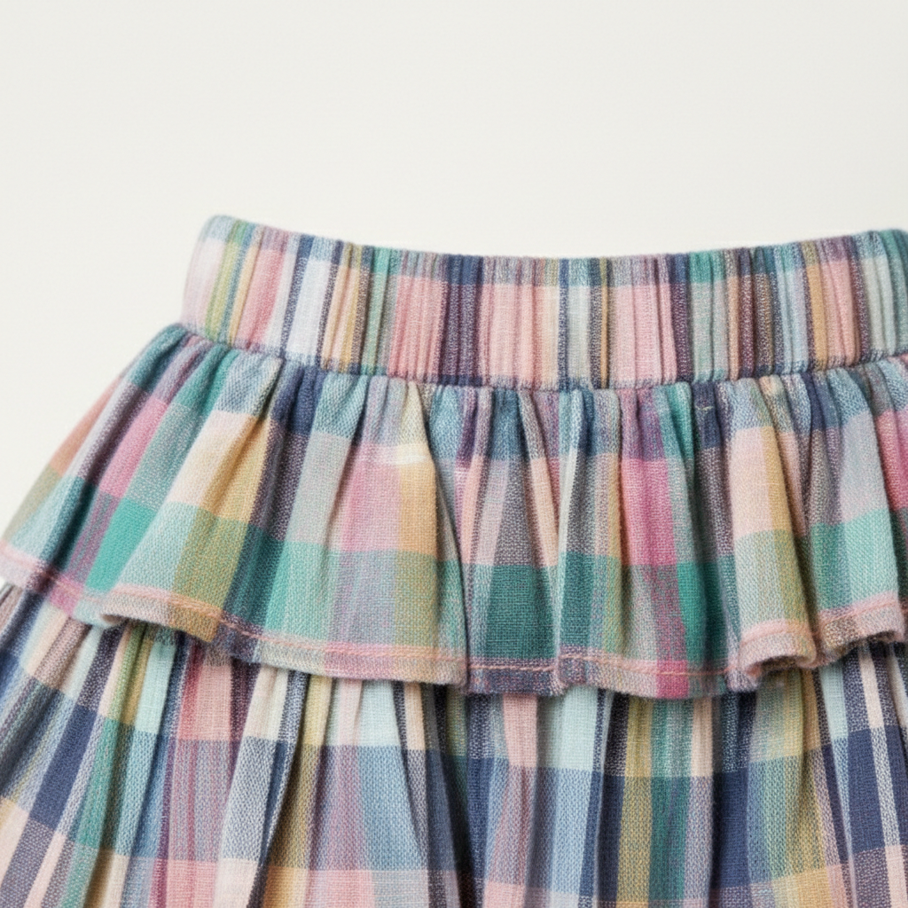 Girls' Premium Pastel Plaid Tiered Ruffle Skirt – Luxury Multi-Color Check Cotton Skirt with Smocked Waist - Serromi