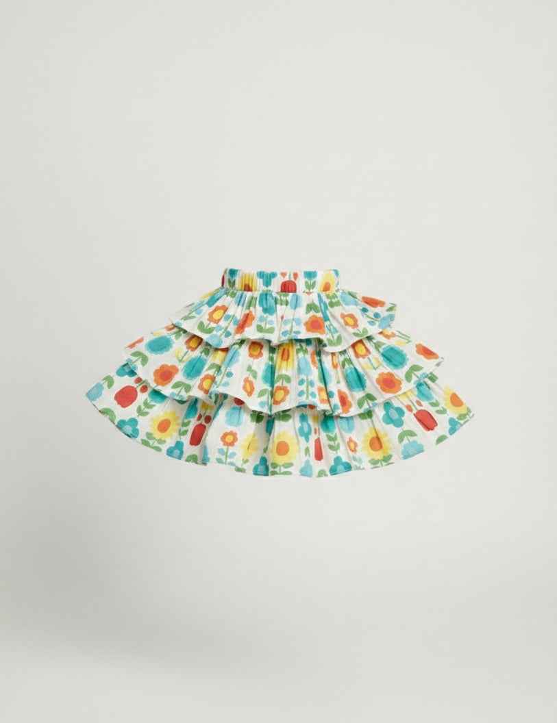Girls' Premium Floral Tiered Ruffle Skirt – Multi-Color Botanical Print in Breathable Cotton