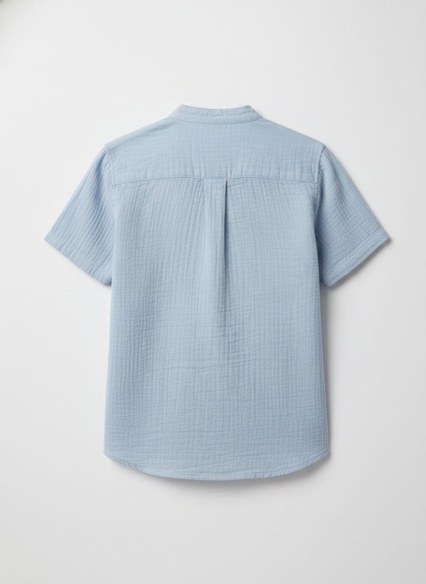 Boys' Premium Sky Blue Mandarin Collar Shirt – 100% Breathable Cotton Textured Button-Down - Serromi