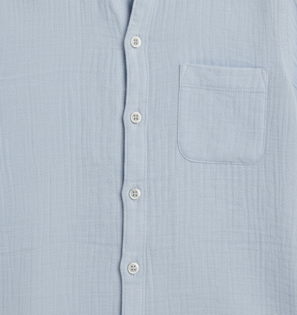 Boys' Premium Sky Blue Mandarin Collar Shirt – 100% Breathable Cotton Textured Button-Down - Serromi