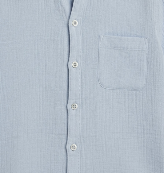 Boys' Premium Sky Blue Mandarin Collar Shirt – 100% Breathable Cotton Textured Button-Down - Serromi