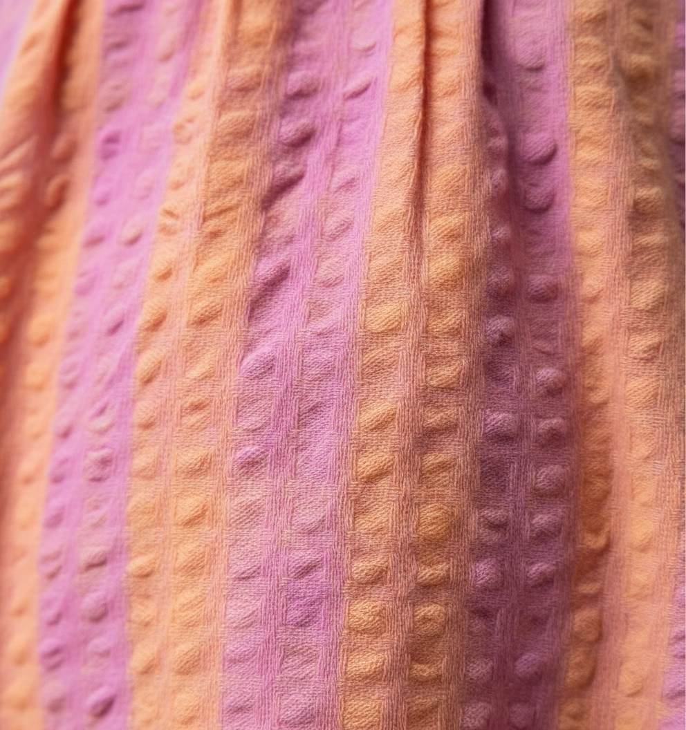 Girls' Premium Sunset Stripe Halter Dress – Luxury Purple & Orange Seersucker Cotton Summer Dress - Serromi