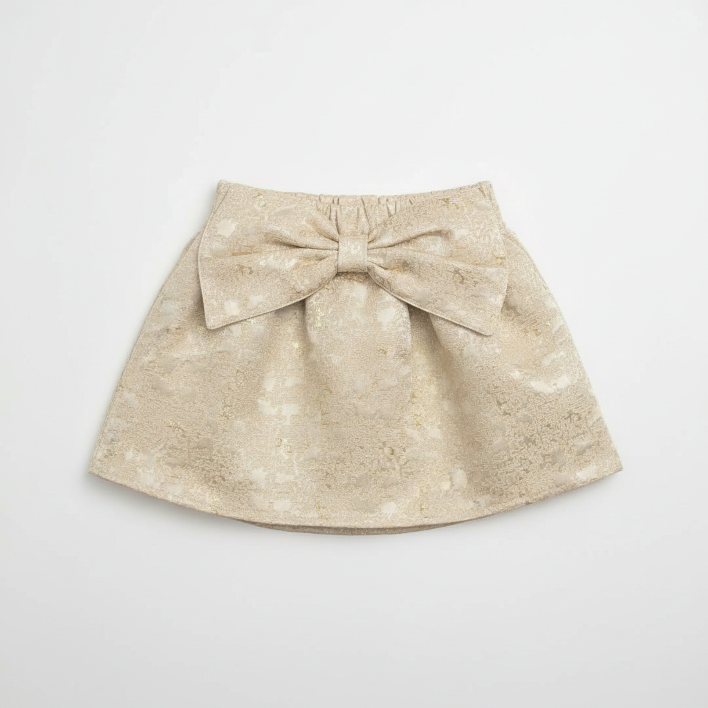 Girls' Gilded Jacquard Bow Skirt – Champagne Gold Occasion Wear - Serromi