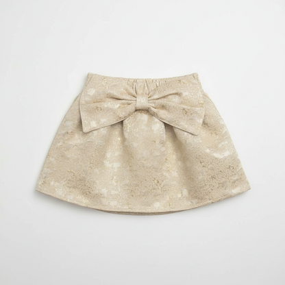 Girls' Gilded Jacquard Bow Skirt – Champagne Gold Occasion Wear - Serromi