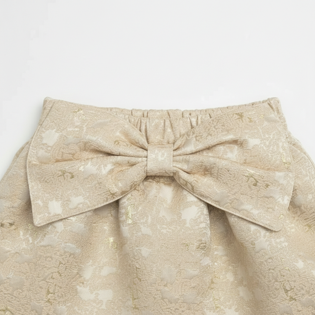 Girls' Gilded Jacquard Bow Skirt – Champagne Gold Occasion Wear - Serromi