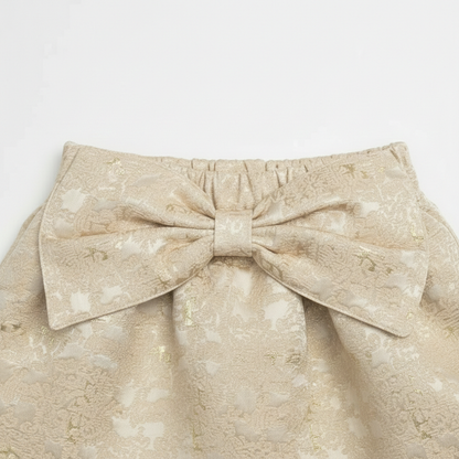 Girls' Gilded Jacquard Bow Skirt – Champagne Gold Occasion Wear - Serromi