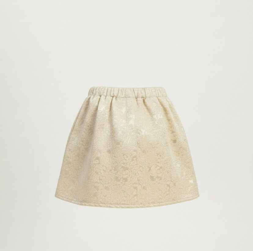 Girls' Gilded Jacquard Bow Skirt – Champagne Gold Occasion Wear