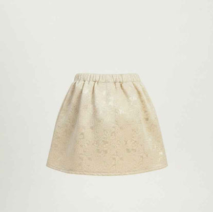 Girls' Gilded Jacquard Bow Skirt – Champagne Gold Occasion Wear
