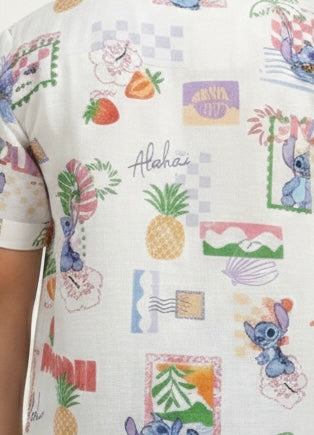 Tropical Postcard Print Cuban Collar Shirt