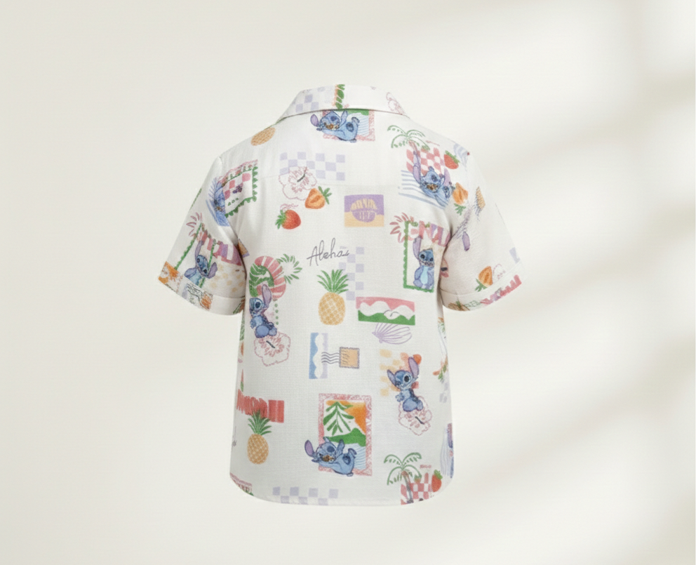 Boys' Premium Tropical Postcard Resort Shirt – Luxury Cotton-Linen Cuban Collar Button-Down with Whimsical Island Print - Serromi