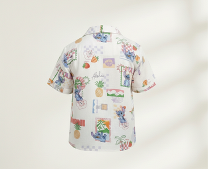 Boys' Premium Tropical Postcard Resort Shirt – Luxury Cotton-Linen Cuban Collar Button-Down with Whimsical Island Print - Serromi