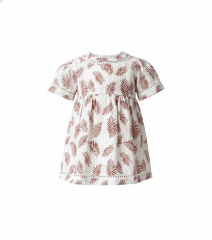 Girls' Premium Ruby Leaf Print Dress – Luxury Breathable Cotton Summer Dress with Botanical Print - Serromi