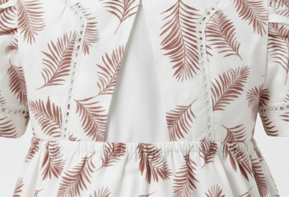 Girls' Premium Ruby Leaf Print Dress – Luxury Breathable Cotton Summer Dress with Botanical Print - Serromi