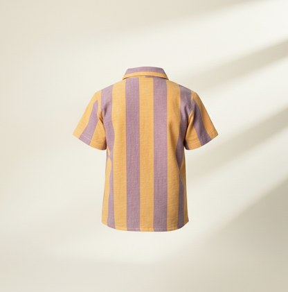 Boys' Premium Linen-Blend Resort Shirt – Luxury Vertical Stripe Short Sleeve Button-Down with Cuban Collar