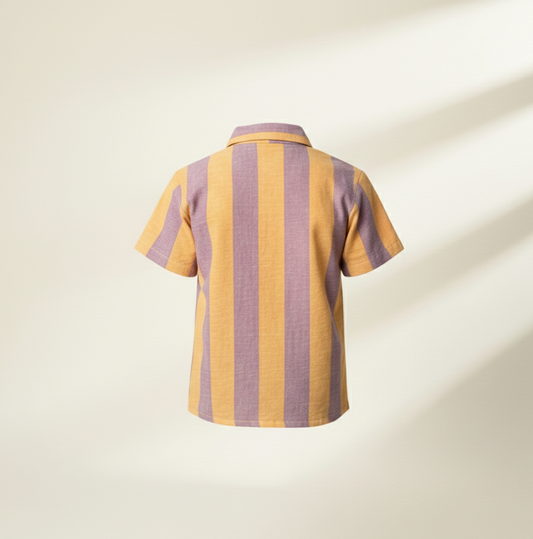 Boys' Premium Linen-Blend Resort Shirt – Luxury Vertical Stripe Short Sleeve Button-Down with Cuban Collar