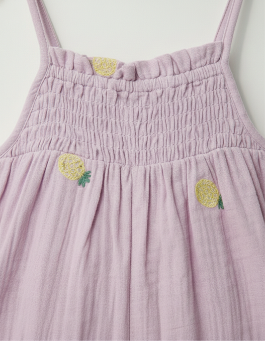 Girls' Premium Pink Doublecloth Smocked Playsuit – Luxury Cotton Gauze One-Piece - Serromi