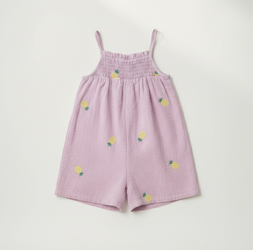 Girls' Premium Pink Doublecloth Smocked Playsuit – Luxury Cotton Gauze One-Piece - Serromi