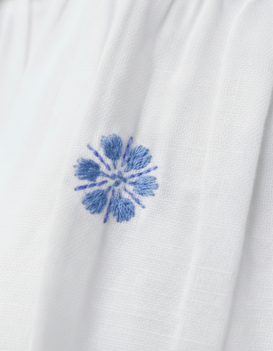 Girls' Premium White Cotton Embroidered Dress – Luxury Botanical Summer Dress with Statement Ruffle Peter Pan Collar - Serromi