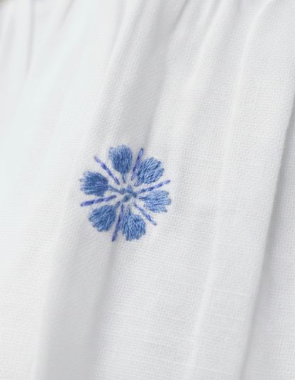 Girls' Premium White Cotton Embroidered Dress – Luxury Botanical Summer Dress with Statement Ruffle Peter Pan Collar - Serromi